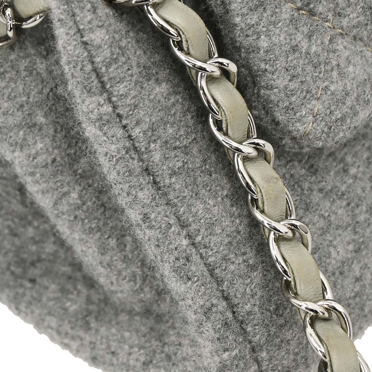 Chanel 2005-2006 Gray Wool Accordion Flap Shoulder Bag