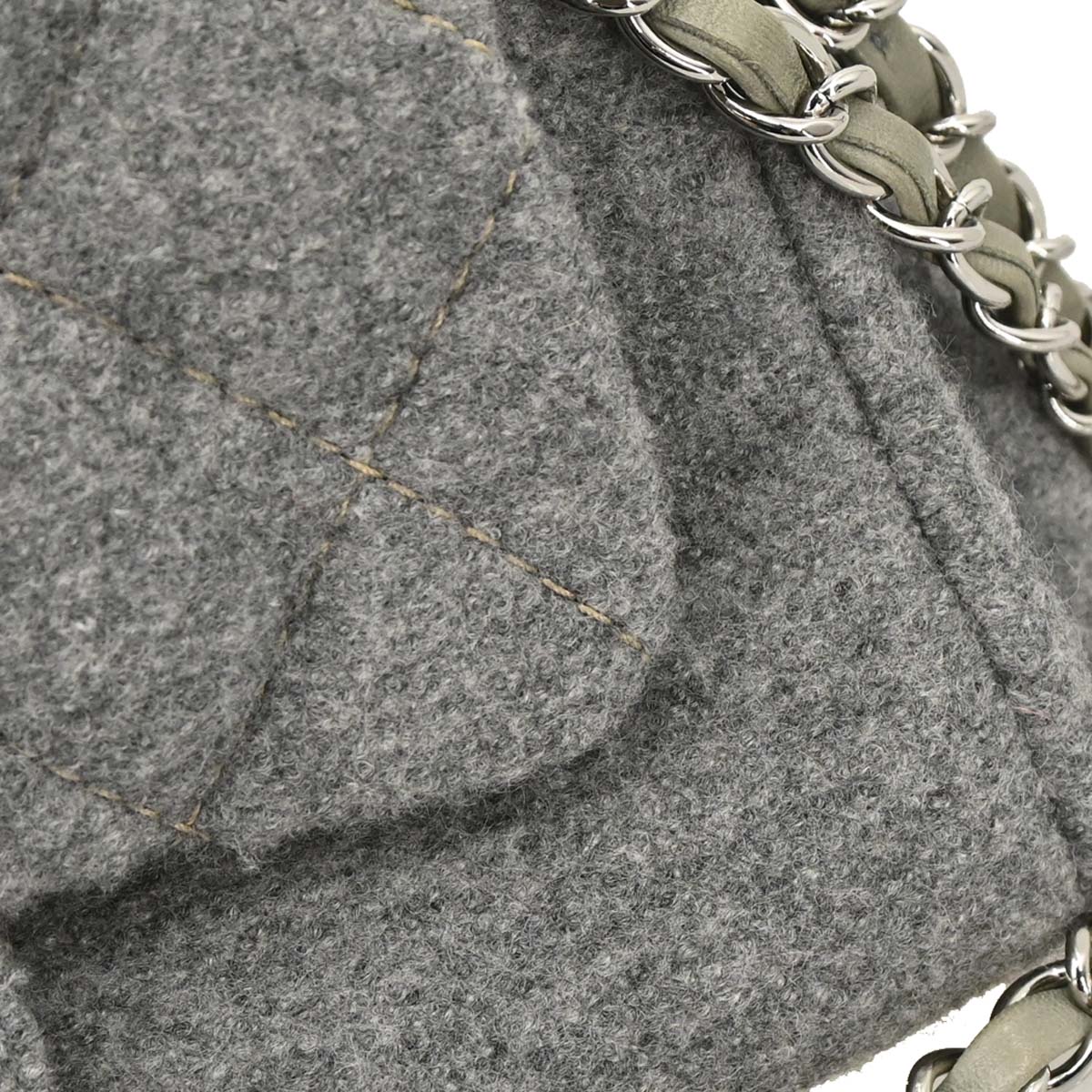 Chanel 2005-2006 Gray Wool Accordion Flap Shoulder Bag