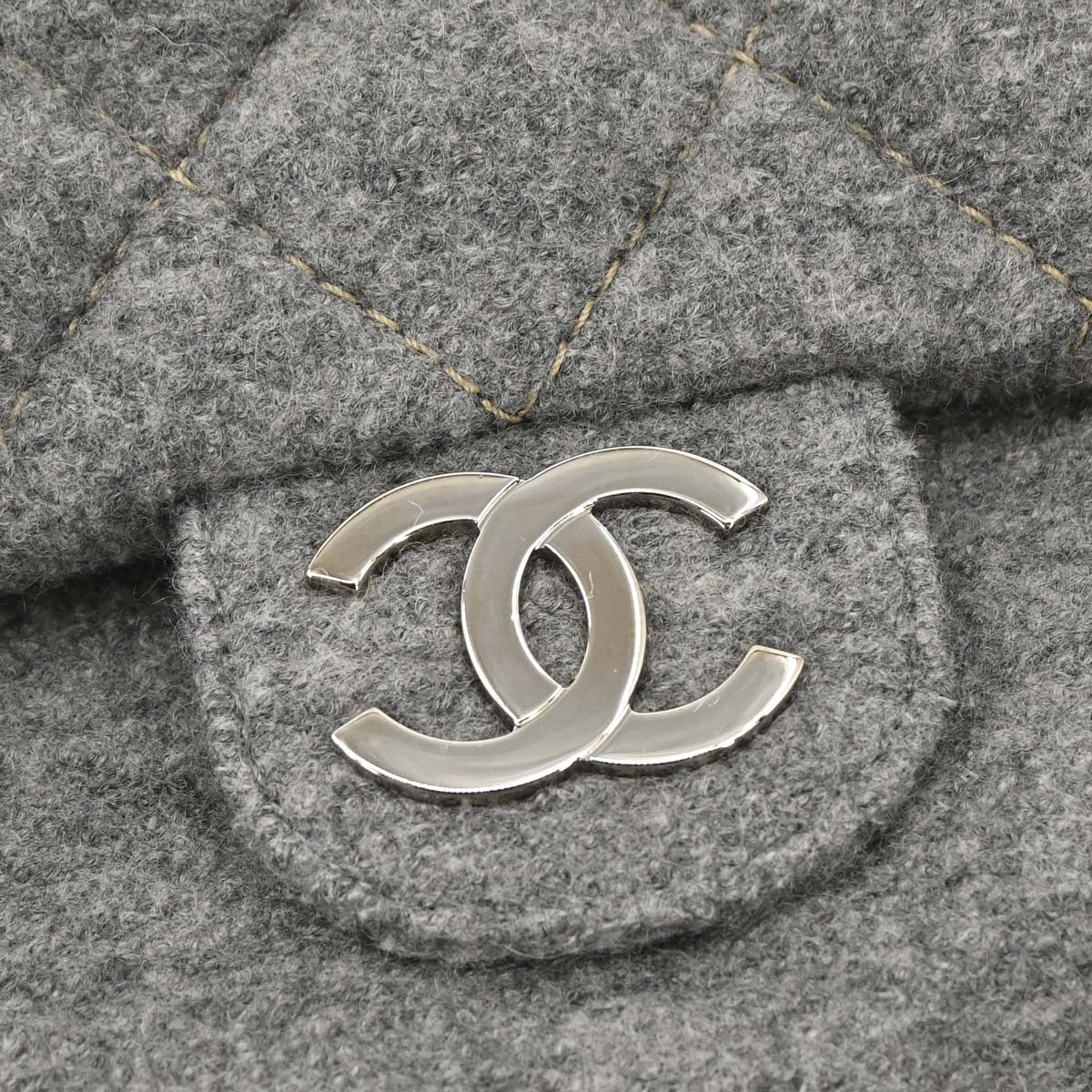 Chanel 2005-2006 Gray Wool Accordion Flap Shoulder Bag