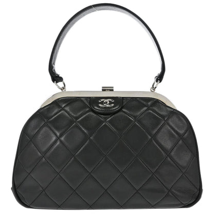 Chanel 1996-1997 Black Lambskin Kiss Lock Handbag
