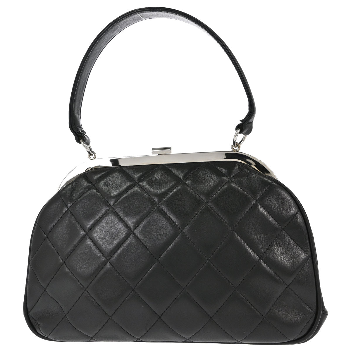Chanel 1996-1997 Black Lambskin Kiss Lock Handbag