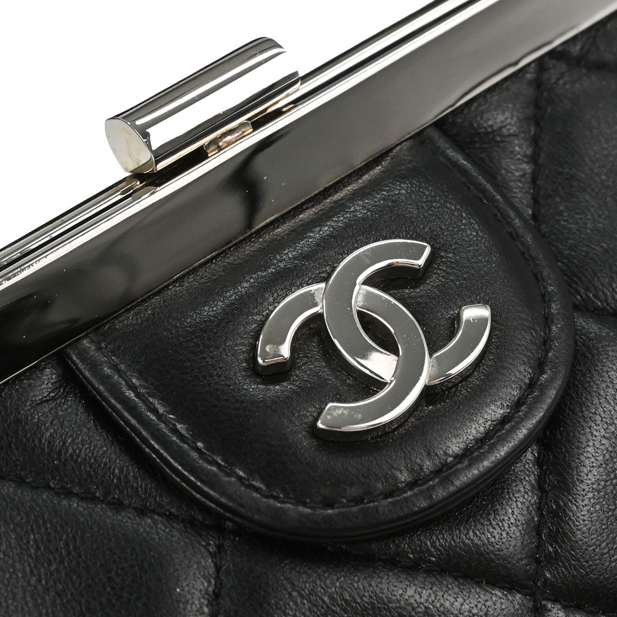 Chanel 1996-1997 Black Lambskin Kiss Lock Handbag