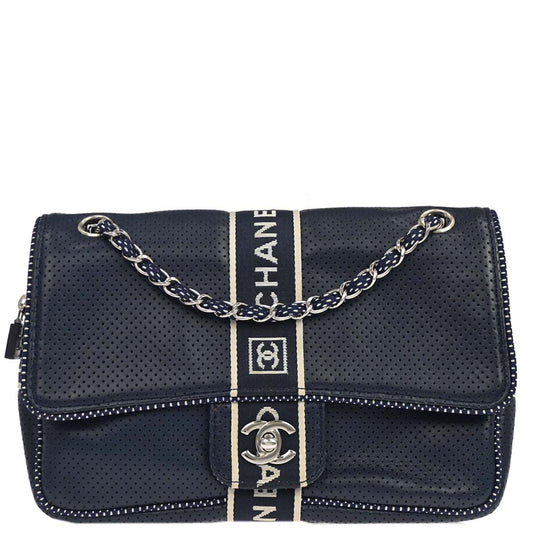 Chanel 2005-2006 Navy Perforated Lambskin Sport Line Shoulder Bag