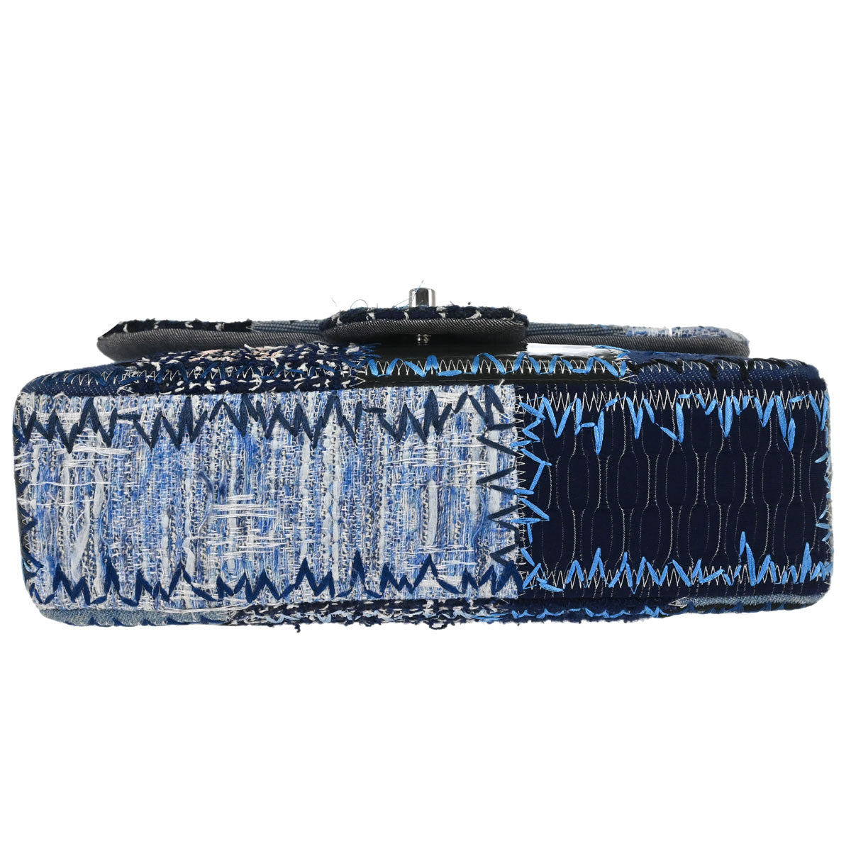Chanel 2015-2016 Blue Tweed Patchwork Single Flap Shoulder Bag