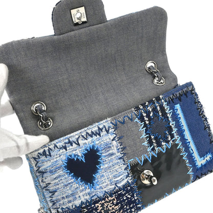 Chanel 2015-2016 Blue Tweed Patchwork Single Flap Shoulder Bag