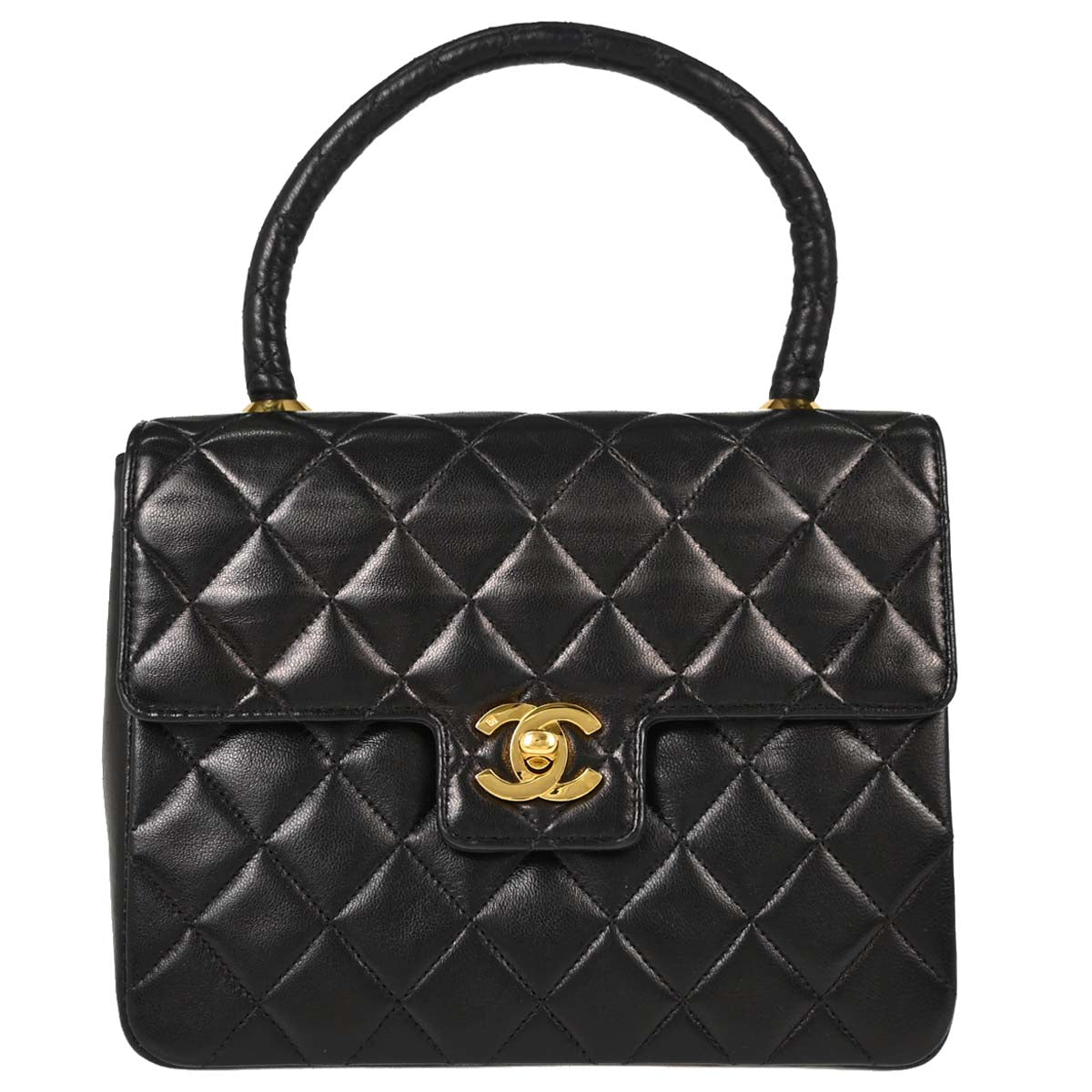 Chanel 1991-1994 Black Lambskin Top Handle Handbag