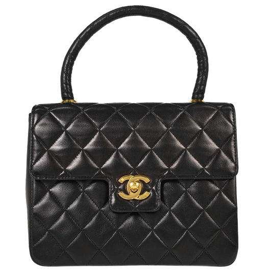 Chanel 1991-1994 Black Lambskin Top Handle Handbag