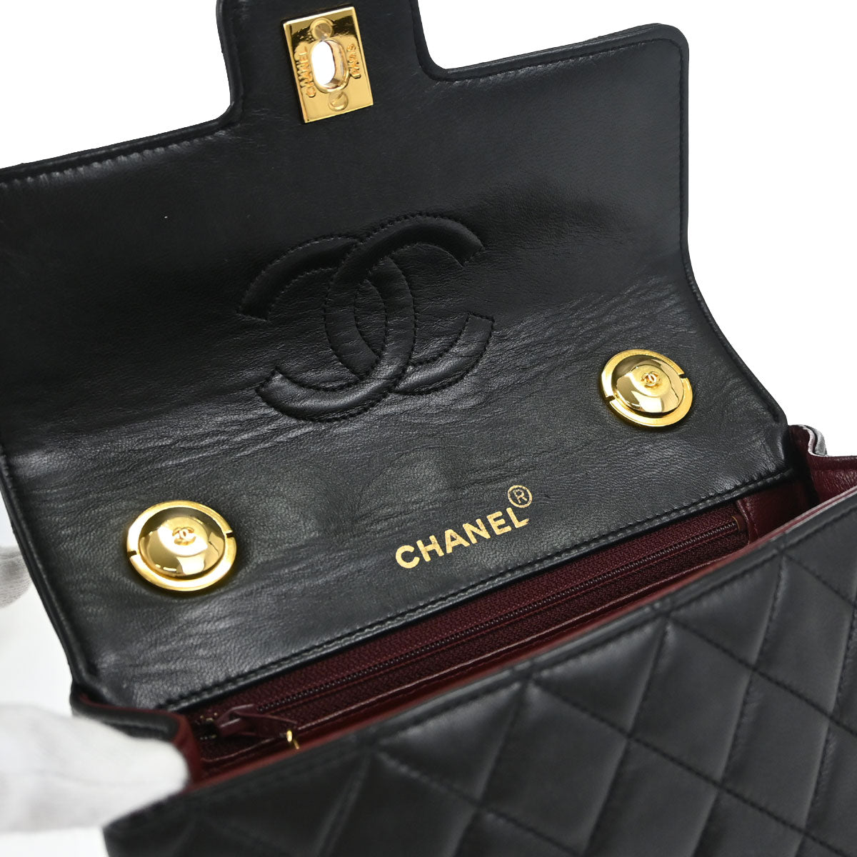 Chanel Black Lambskin Top Handle Handbag