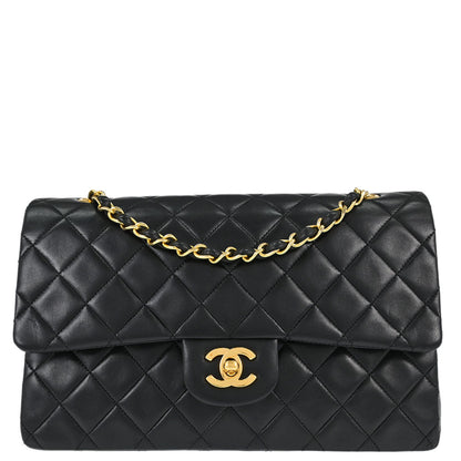 Chanel 1989-1991 Black Lambskin Medium Classic Double Flap Shoulder Bag