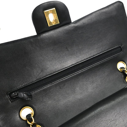 Chanel 1989-1991 Black Lambskin Medium Classic Double Flap Shoulder Bag