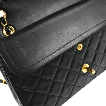 Chanel 1989-1991 Black Lambskin Medium Classic Double Flap Shoulder Bag