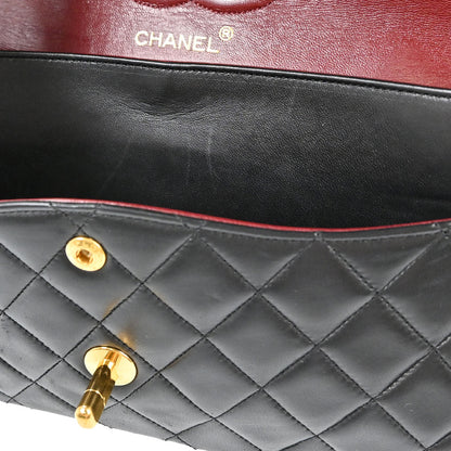 Chanel 1989-1991 Black Lambskin Medium Classic Double Flap Shoulder Bag