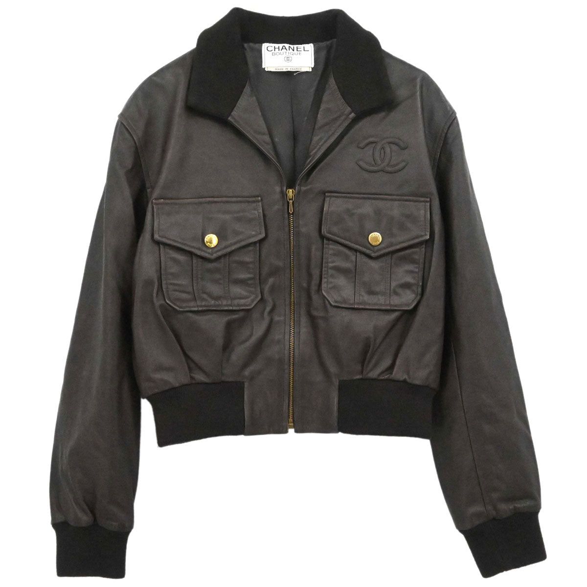 Chanel Zip Up Leather Jacket Brown