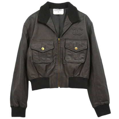 Chanel Zip Up Leather Jacket Brown