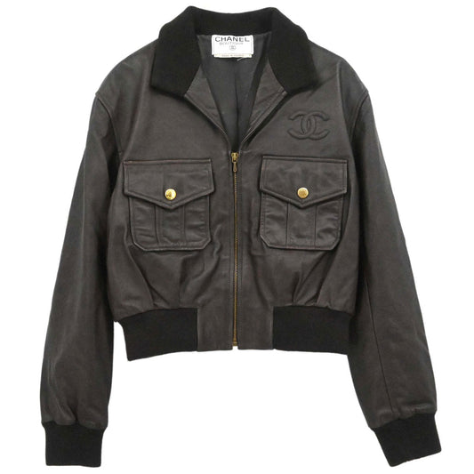 Chanel Zip Up Leather Jacket Brown