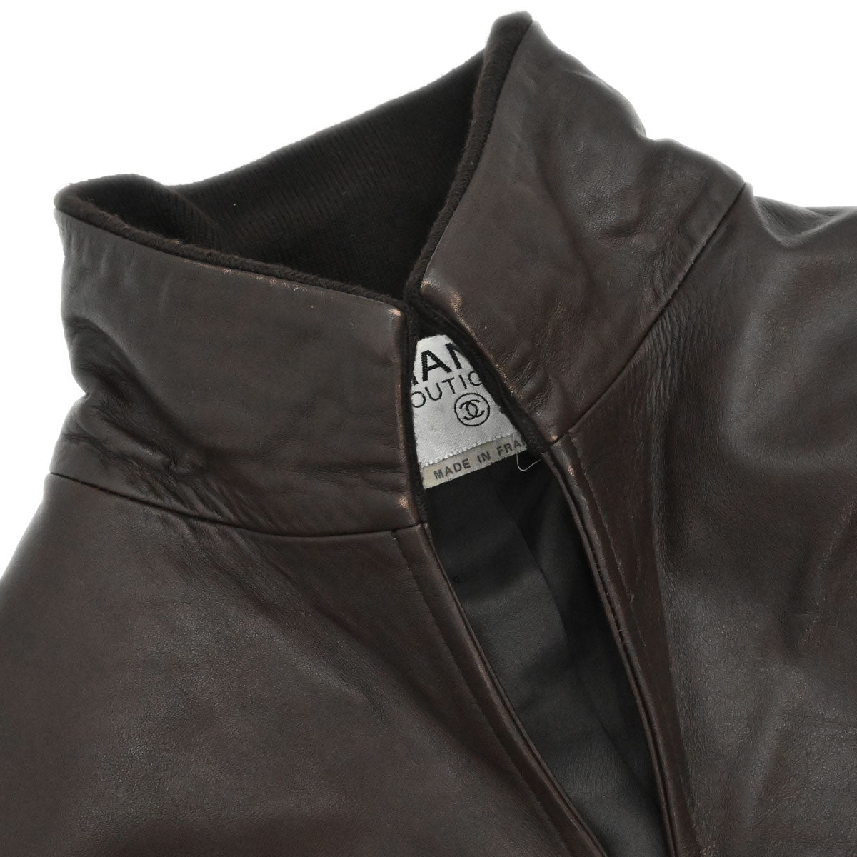Chanel Zip Up Leather Jacket Brown