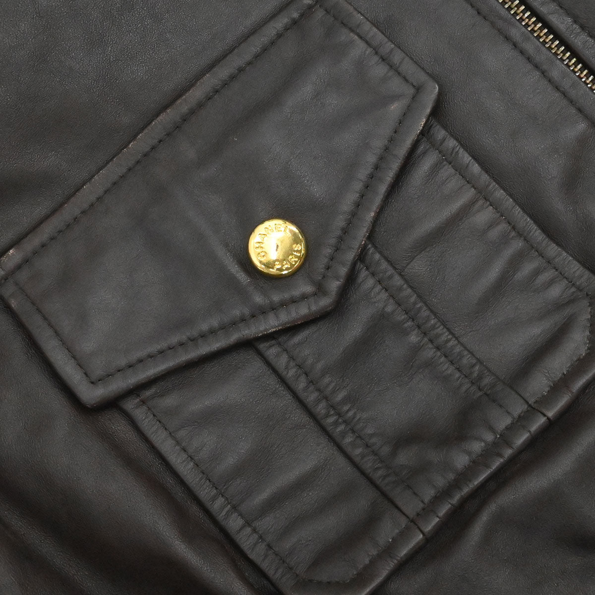 Chanel Zip Up Leather Jacket Brown