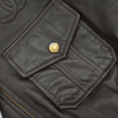 Chanel Zip Up Leather Jacket Brown