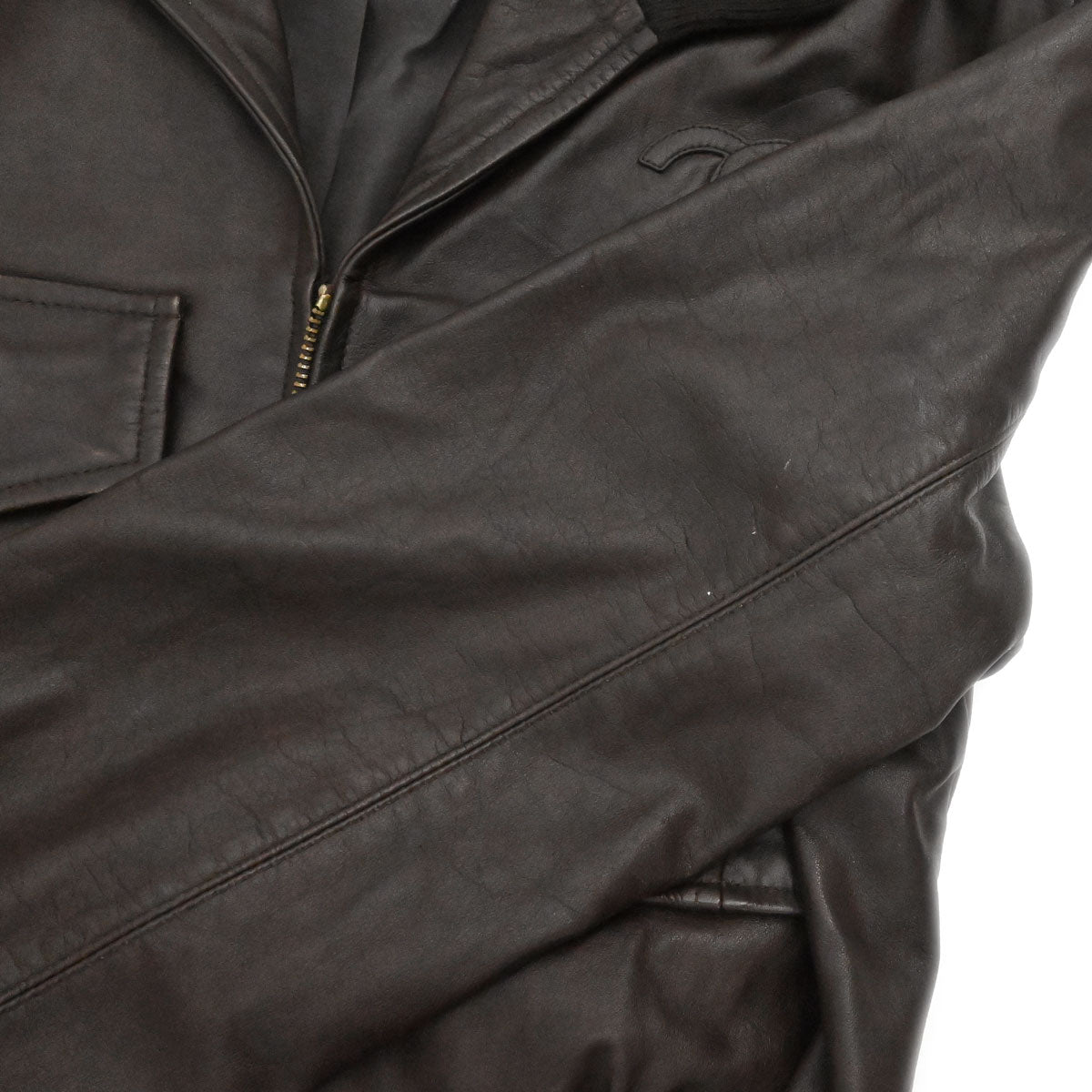 Chanel Zip Up Leather Jacket Brown