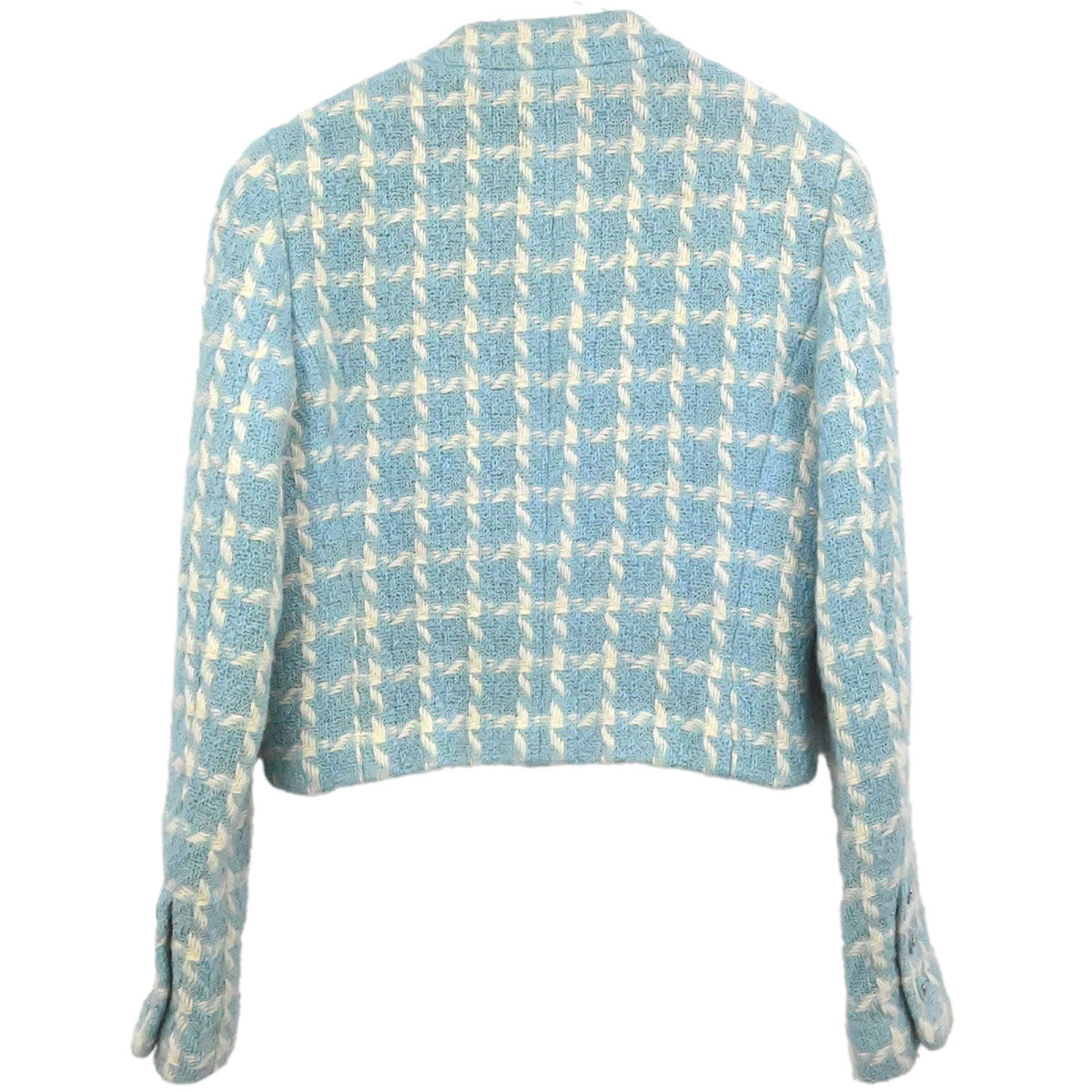 Chanel 1996 Collarless Tweed Check Jacket Light Blue #36