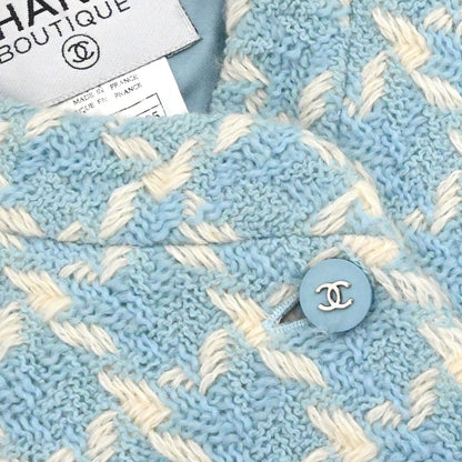 Chanel 1996 Collarless Tweed Check Jacket Light Blue #36