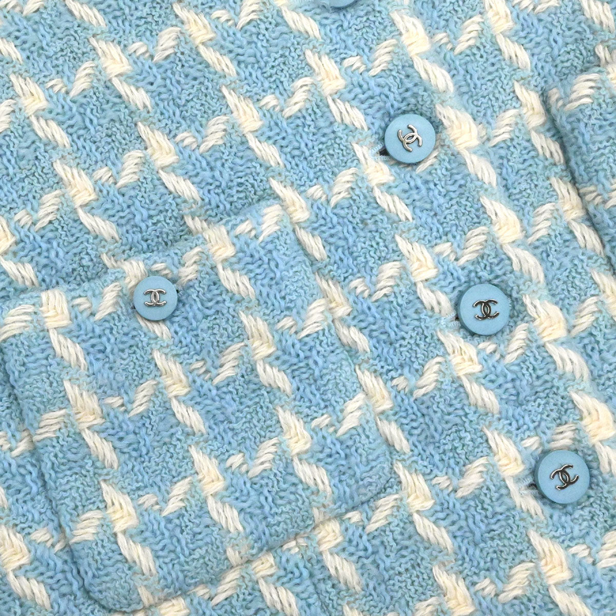Chanel 1996 Collarless Tweed Check Jacket Light Blue #36