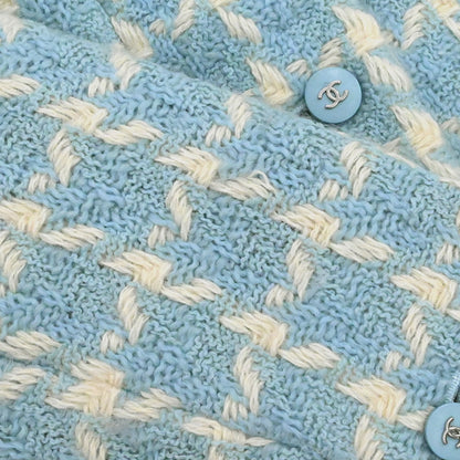 Chanel 1996 Collarless Tweed Check Jacket Light Blue #36