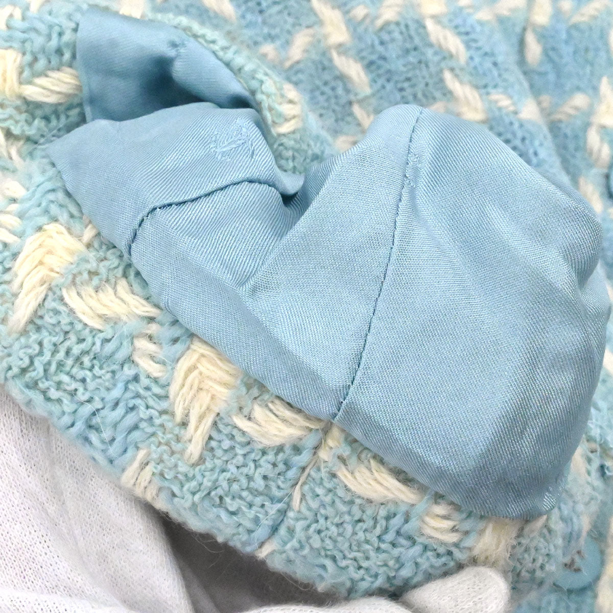 Chanel 1996 Collarless Tweed Check Jacket Light Blue #36