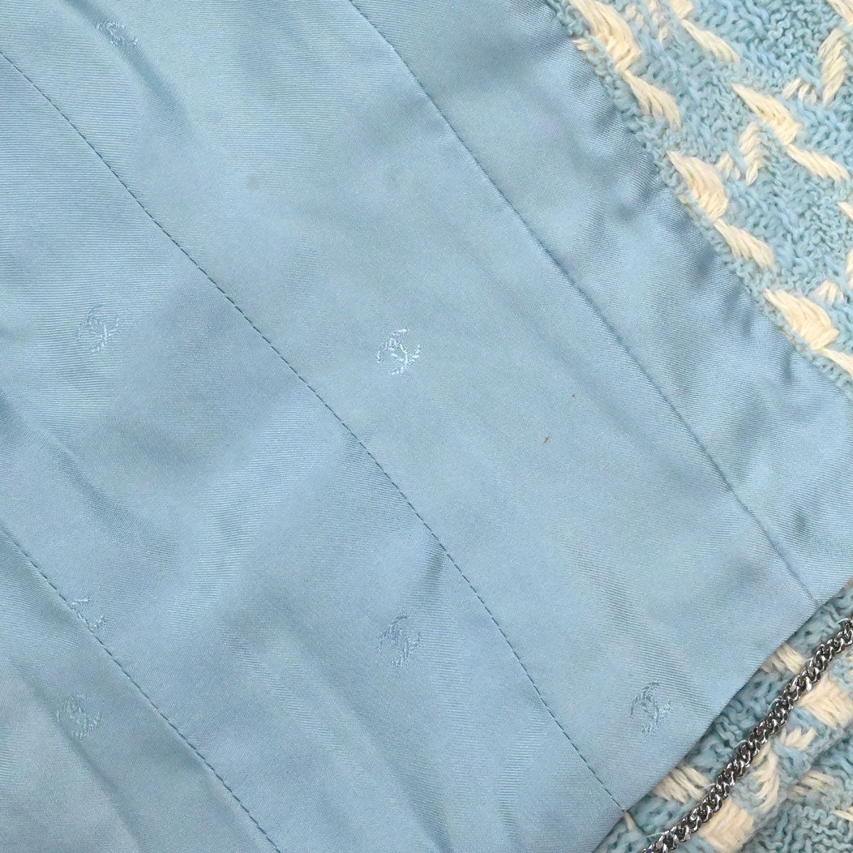 Chanel 1996 Collarless Tweed Check Jacket Light Blue #36