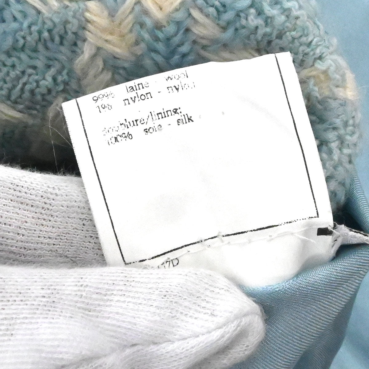 Chanel 1996 Collarless Tweed Check Jacket Light Blue #36
