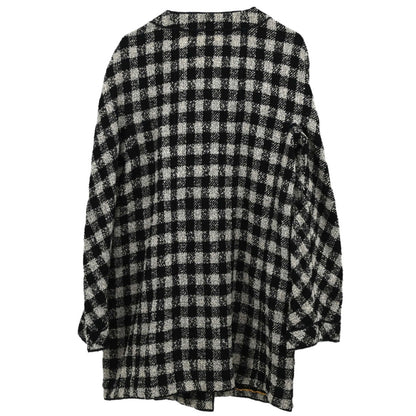 Chanel 1994 Single Breasted Jacket Tweed Check Black Gray #38