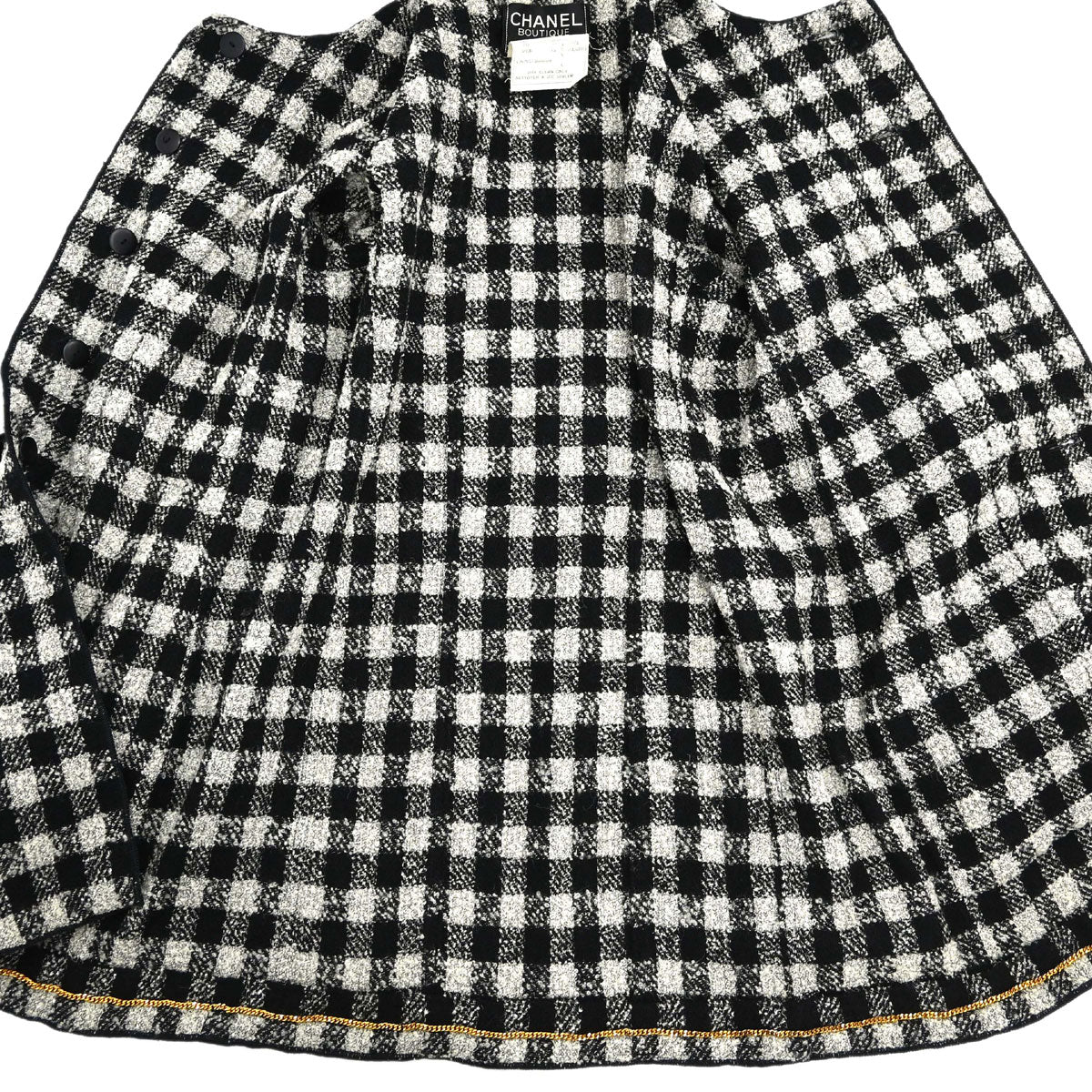 Chanel 1994 Single Breasted Jacket Tweed Check Black Gray #38