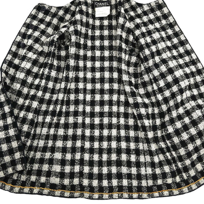 Chanel 1994 Single Breasted Jacket Tweed Check Black Gray #38