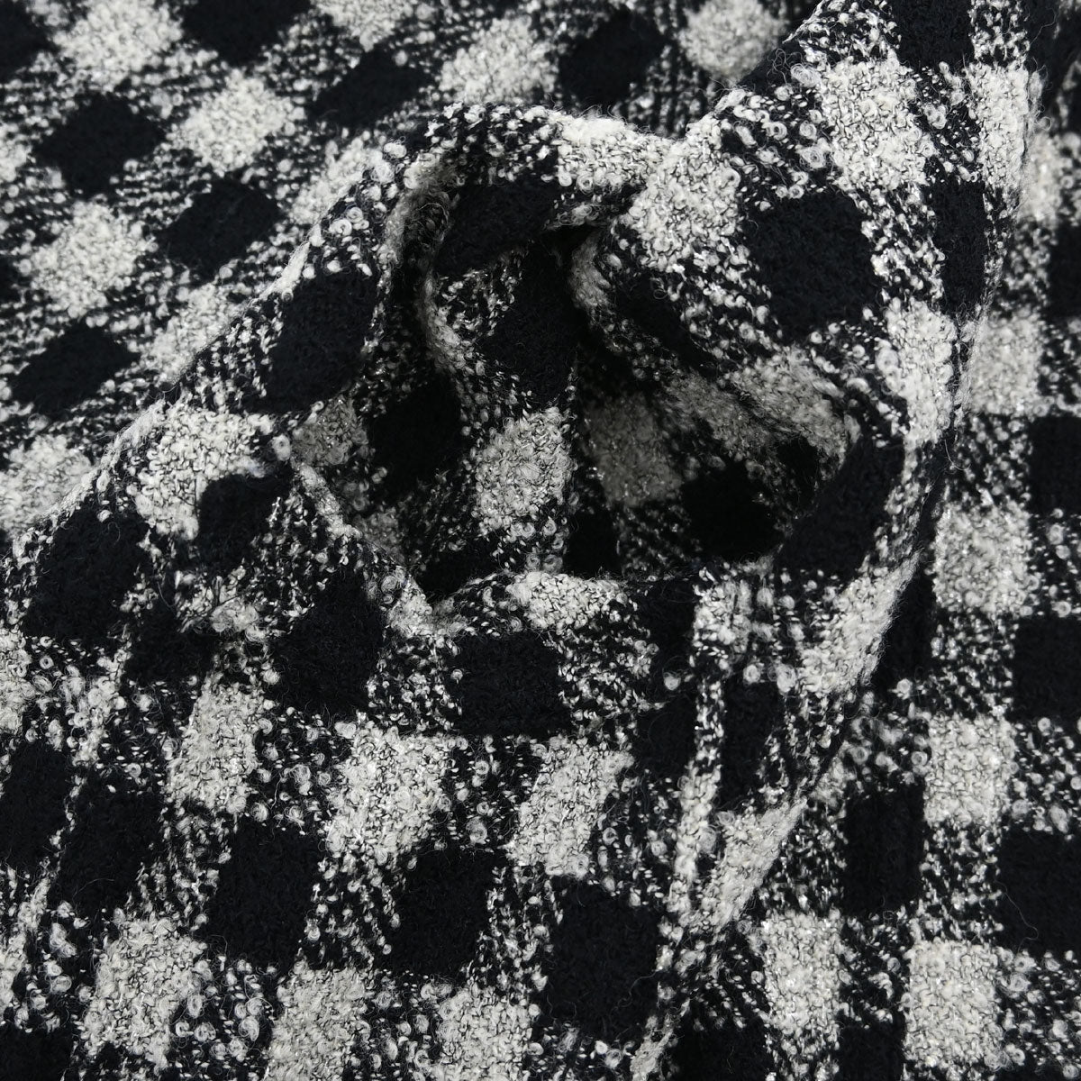 Chanel 1994 Single Breasted Jacket Tweed Check Black Gray #38