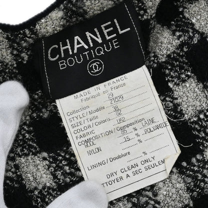 Chanel 1994 Single Breasted Jacket Tweed Check Black Gray #38