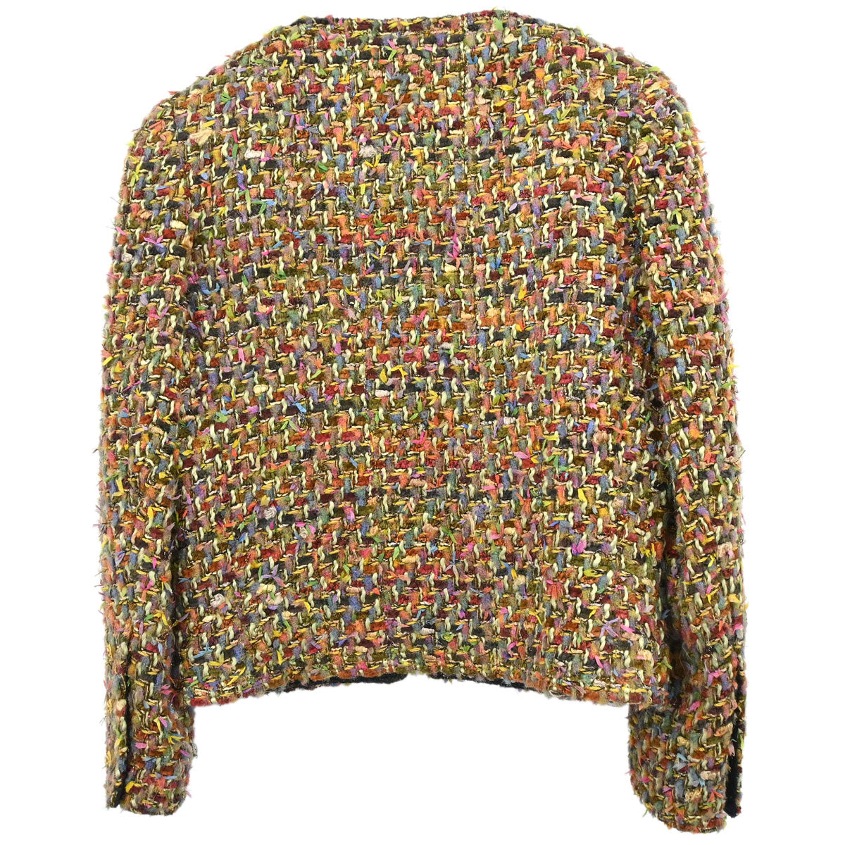 Chanel 1993 Single Breasted Collarless Jacket Tweed Khaki #38