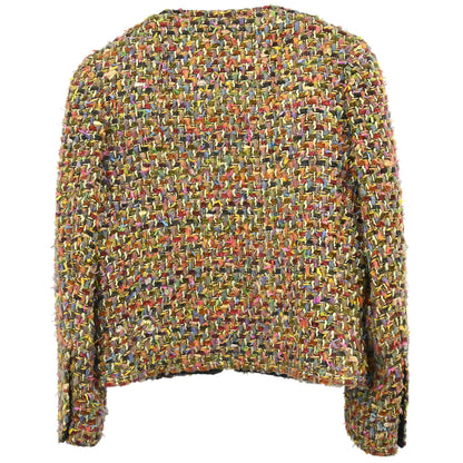 Chanel 1993 Single Breasted Collarless Jacket Tweed Khaki #38
