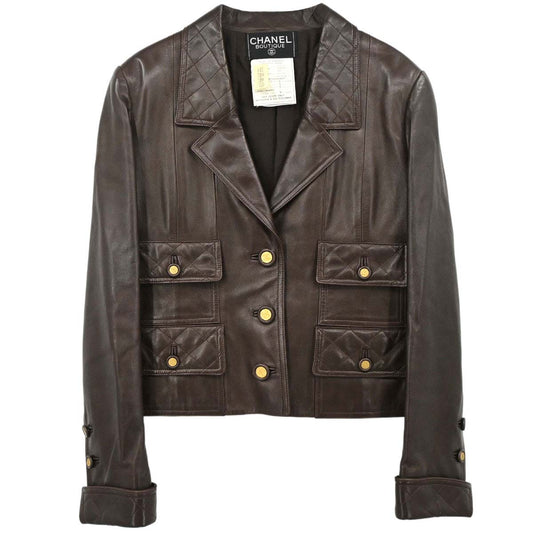 Chanel 1993 Single Breasted Leather Jacket Brown #40