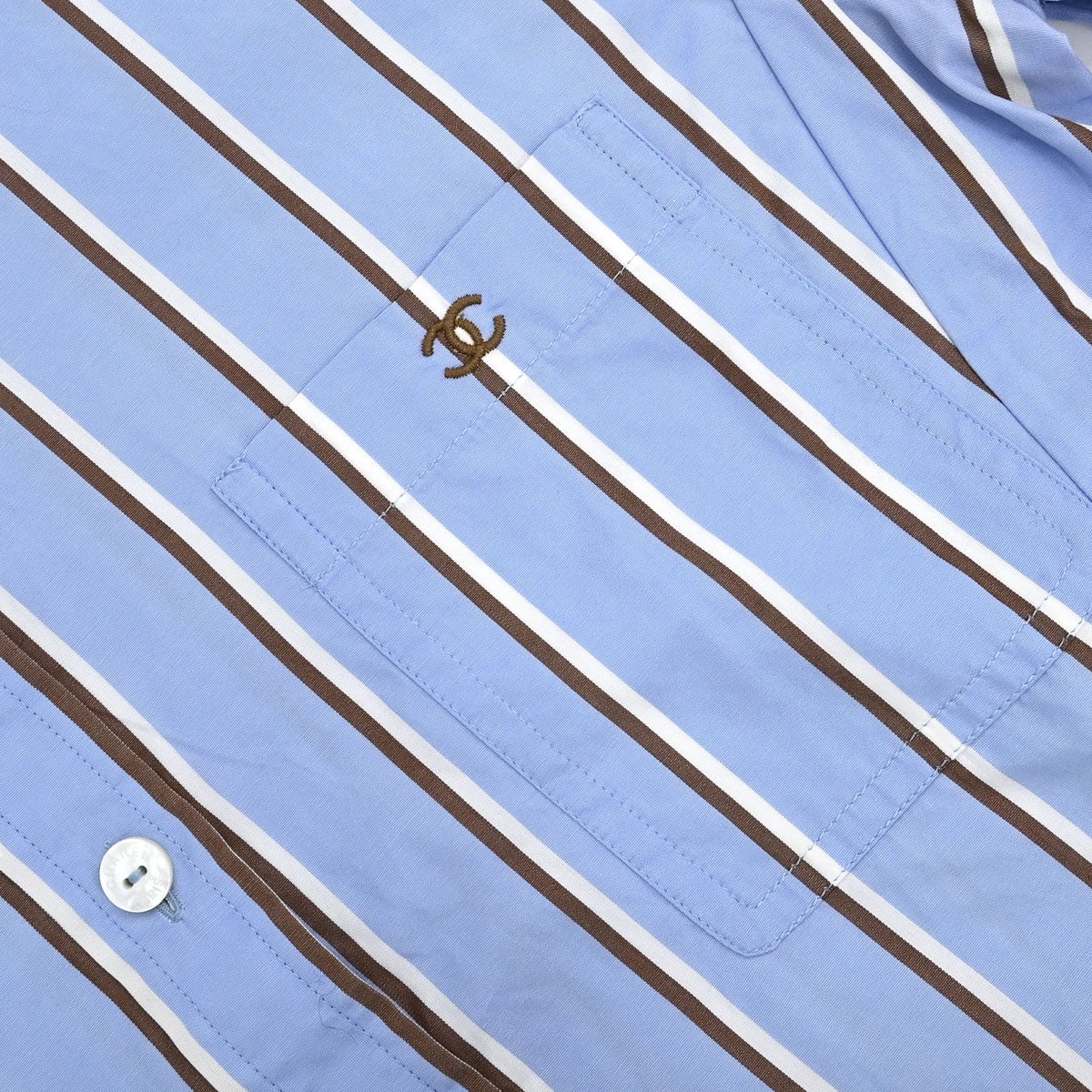 Chanel Striped Shirt Blouse Light Blue
