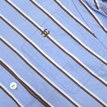 Chanel Striped Shirt Blouse Light Blue