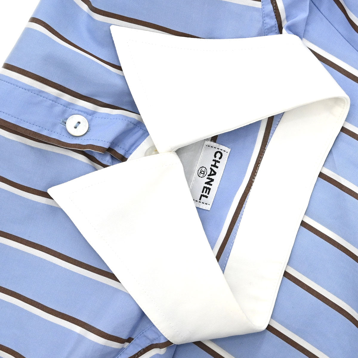 Chanel Striped Shirt Blouse Light Blue