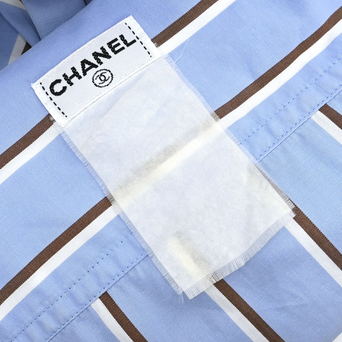 Chanel Striped Shirt Blouse Light Blue