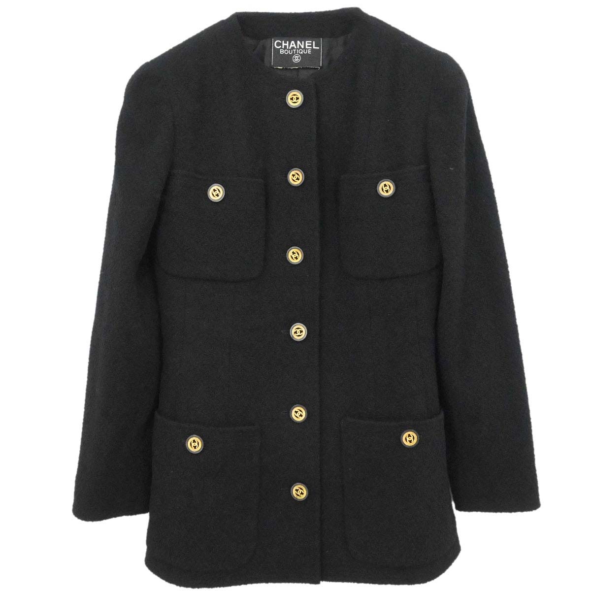 Chanel Collarless Jacket Tweed Black