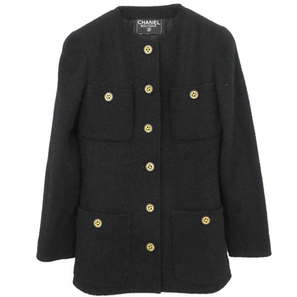 Chanel Collarless Jacket Tweed Black