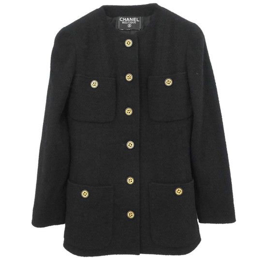 Chanel Collarless Jacket Tweed Black