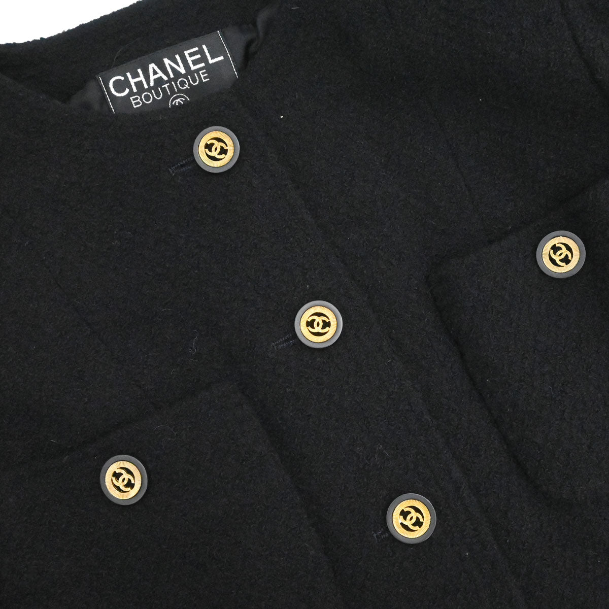 Chanel Collarless Jacket Tweed Black