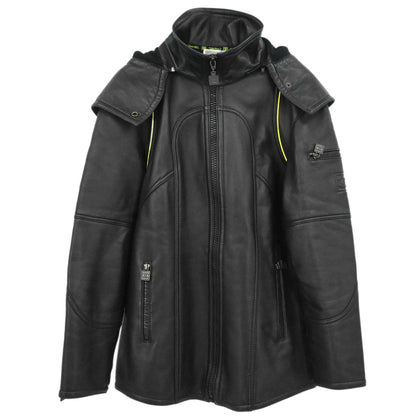 Chanel 2004 Sport Line Hooded Zip Up Leather Jacket Black #42