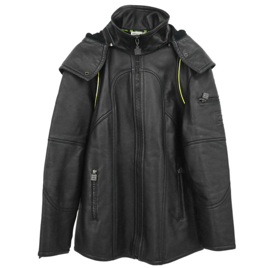 Chanel 2004 Sport Line Hooded Zip Up Leather Jacket Black #42