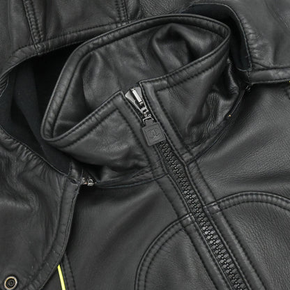 Chanel 2004 Sport Line Hooded Zip Up Leather Jacket Black #42