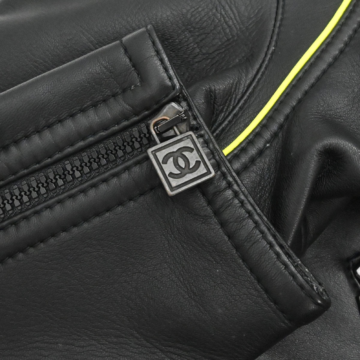 Chanel 2004 Sport Line Hooded Zip Up Leather Jacket Black #42